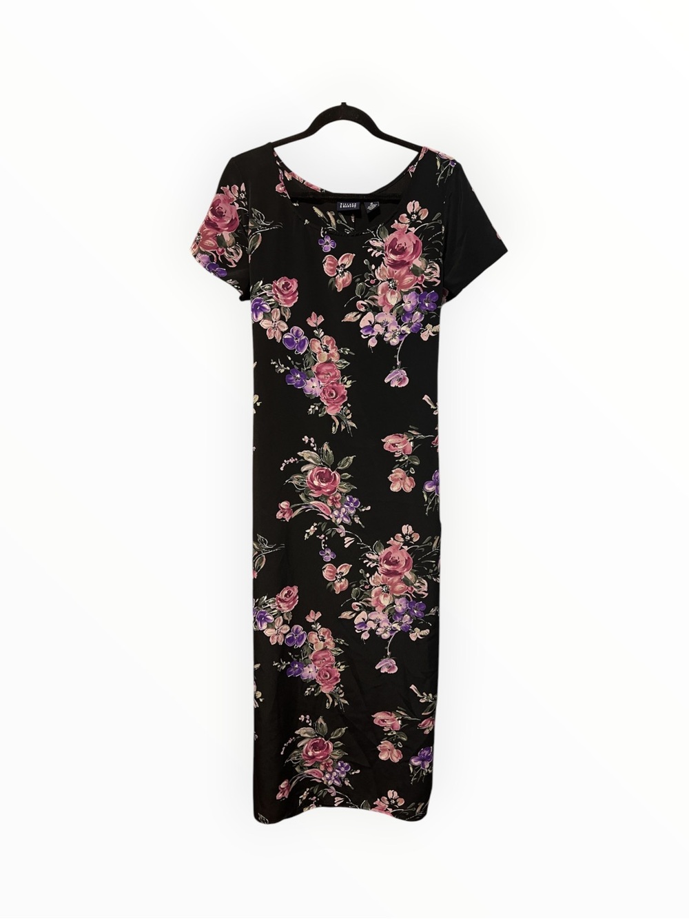 Vintage 90s Hillard & Hanson Black Rose Floral Maxi Dress size 14